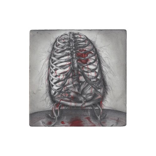 Empty Cage Human Ribs Anatomical Horror Art Stone Magnet