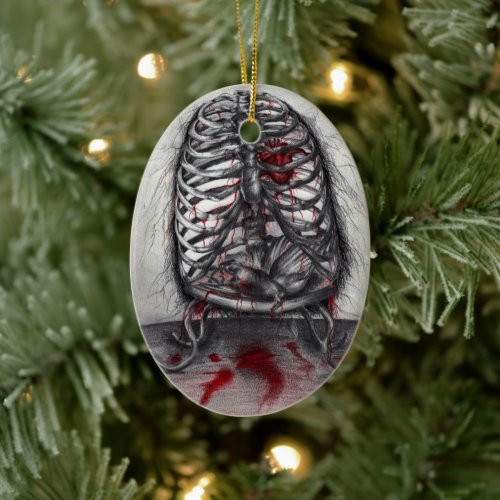 Empty Cage Rib Human Skeleton Horror Original Art Ceramic Ornament