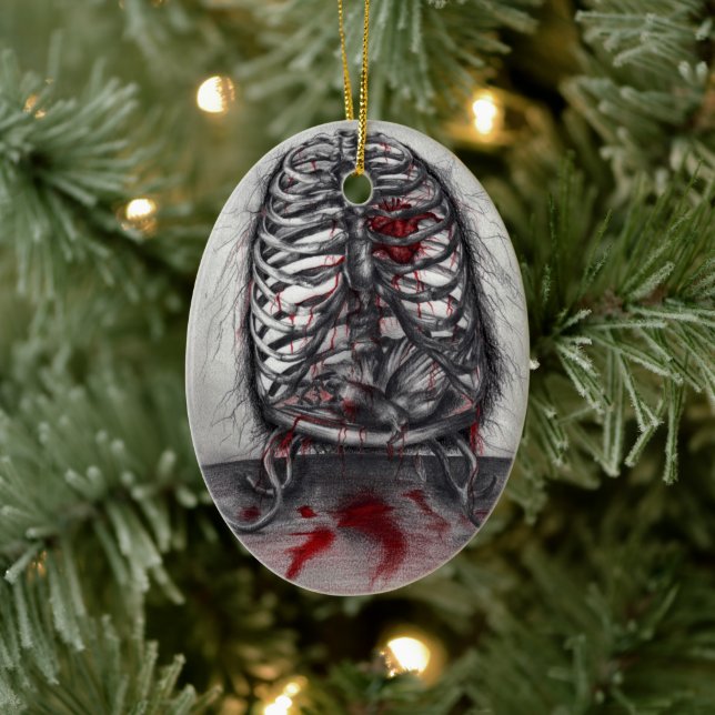 Empty Cage Rib Human Skeleton Horror Original Art Ceramic Ornament (Tree)