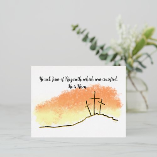 Empty Crosses He is Risen Christian Easter Foil Holiday Postcard