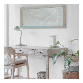 EMPTY DESK NEAR CURTAIN FAUX CANVAS PRINT