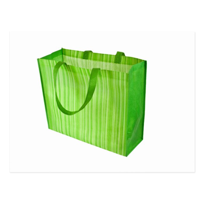 Empty green reusable shopping bag postcards