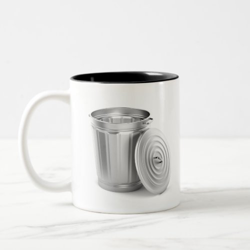 Empty metal trash can Two_Tone coffee mug