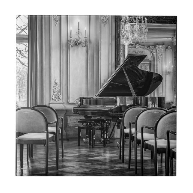 Empty Notes Black and White Music Photo Ceramic Tile (Front)