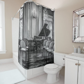 Empty Notes Black and White Music Photo Shower Curtain