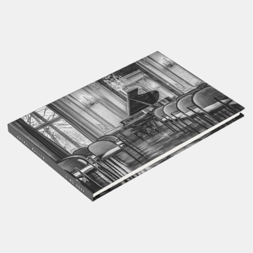 Empty Notes Black and White Music Photograph Guest Book
