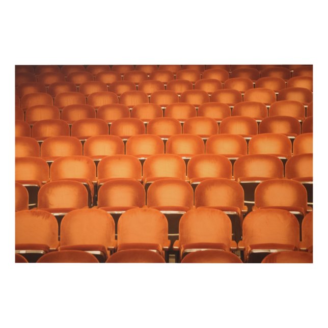 Empty Orange Seats in Auditorium Wood Wall Decor (Front)