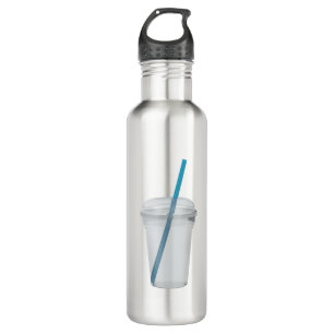 Empty plastic smoothie cup with a straw stainless steel water bottle