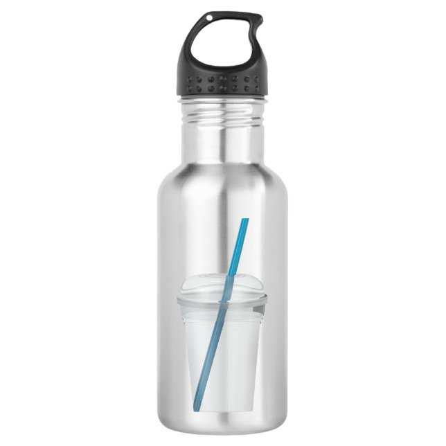 Empty plastic smoothie cup with a straw stainless steel water bottle (Front)