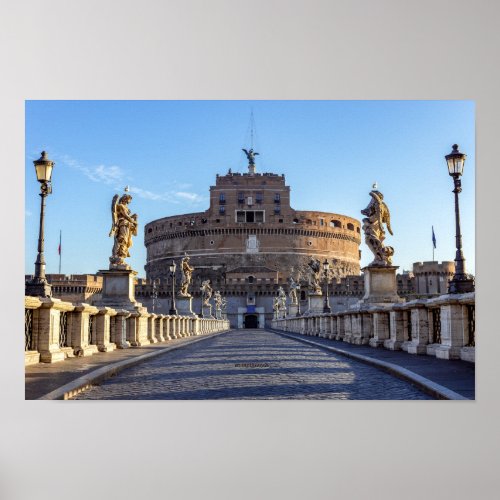 Empty Ponte SantAngelo at dawn _ Rome Italy Poster