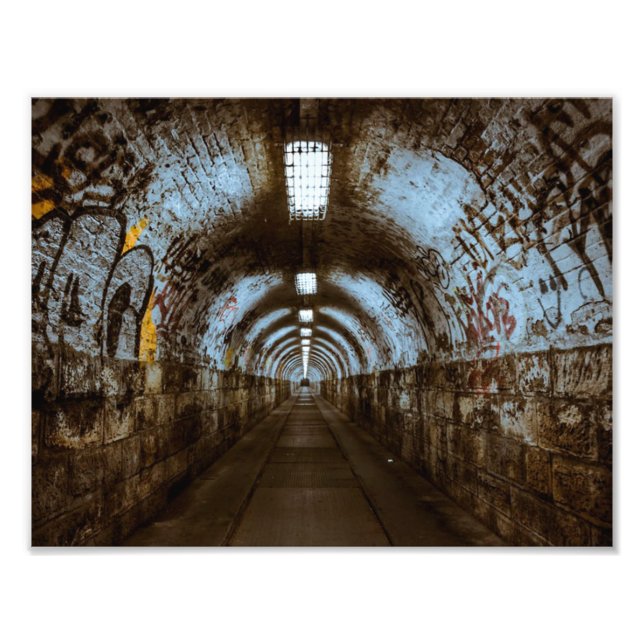 Empty Railroad Train Tunnel with Graffiti Photo (Front)