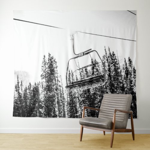 Empty Skilift  Black and White Winter Tapestry