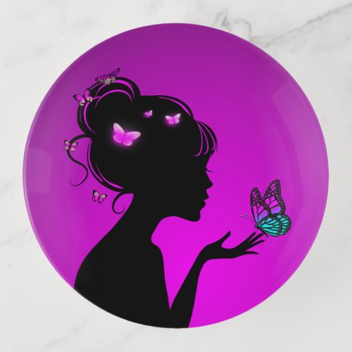 Empty The woman butterflies purple Trinket Tray