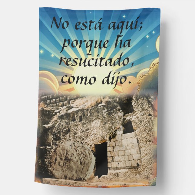Empty Tomb with Bilingual "He is Risen" Scripture House Flag (Front)
