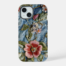 Emroidered Jewel Floral Denim Texture