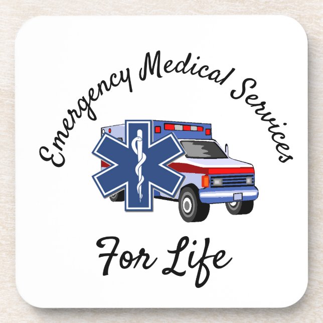 EMS Ambulance For Life   Beverage Coaster (Front)