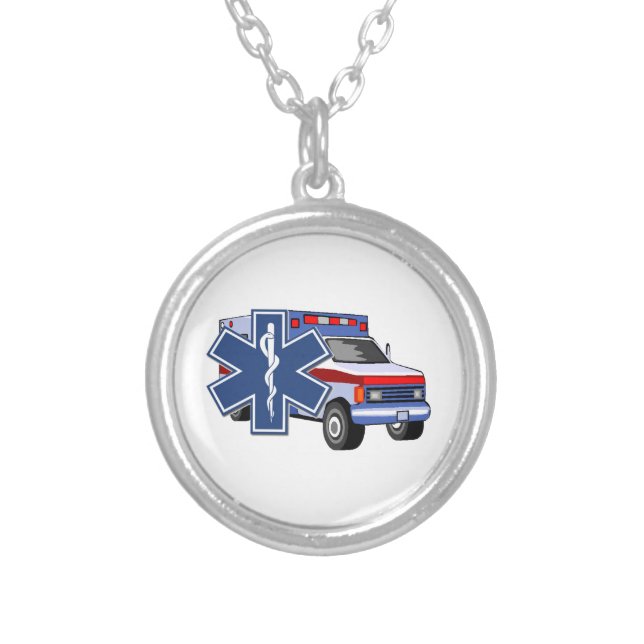 EMS Ambulance  Silver Plated Necklace (Front)
