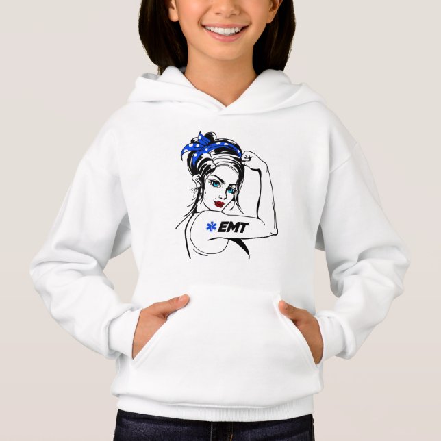 EMS Emergency EMT Rosie The Riveter Hoodie (Front)