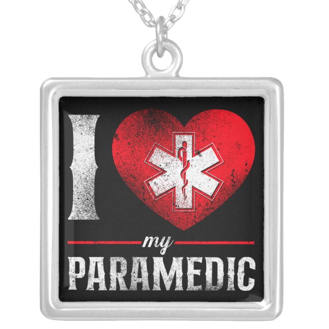 EMS Emergency I Love My Paramedic Silver Plated Necklace (Front)