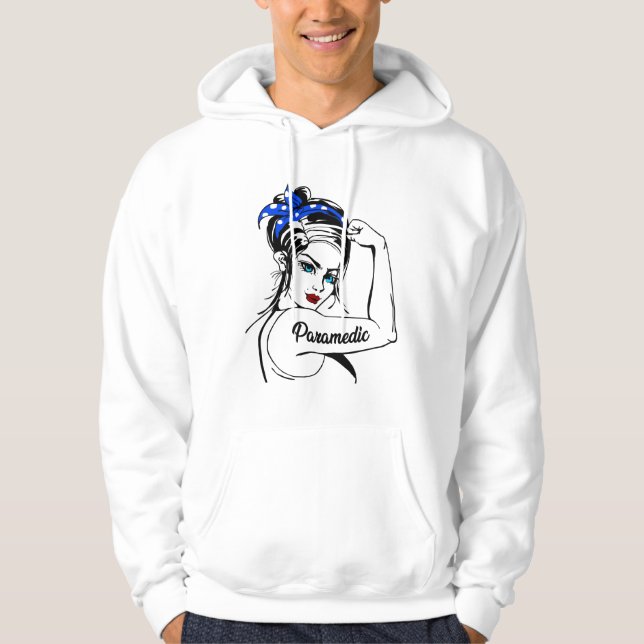 EMS Emergency Paramedic Rosie The Riveter Hoodie (Front)