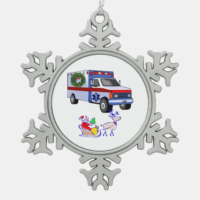 EMS EMT Paramedic Holidays Snowflake Pewter Christmas Ornament (Front)
