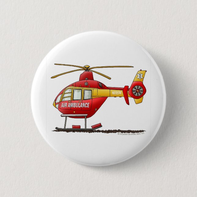 EMS EMT Rescue Medical Helicopter Ambulance Pinback Button (Front)