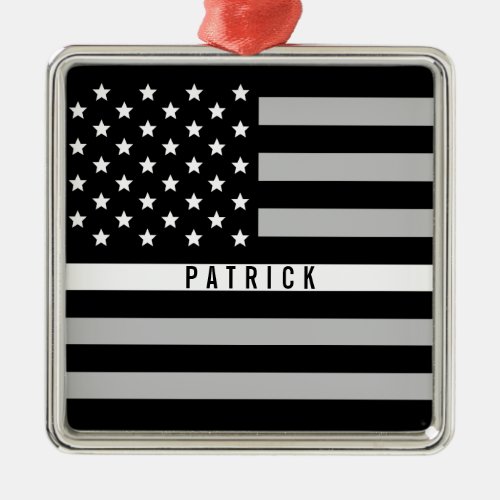 EMS EMT Thin White Line American Flag Monogram Metal Ornament