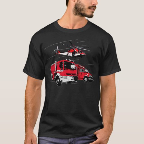 EMS Fire Rescue Truck Helicopter T_Shirt
