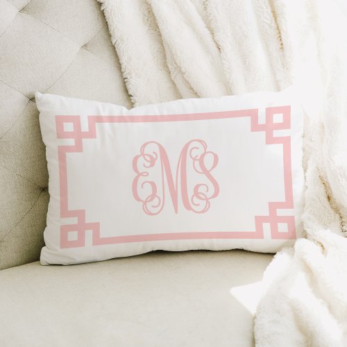 EMS Light Pink Greek Key Script Monogram Lumbar Pillow