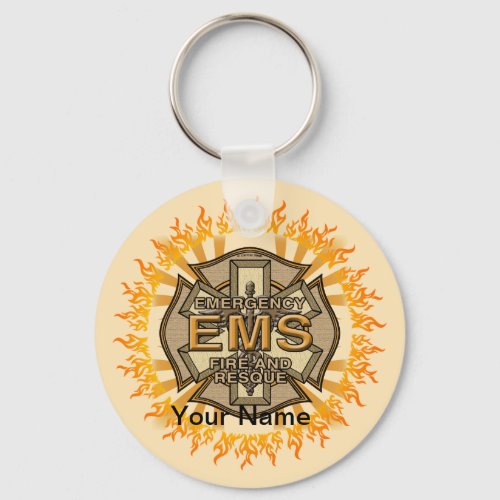 EMS Maltese Cross custom name keychain