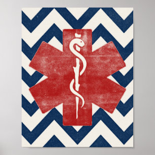 EMS Star Poster Paramedic Art Print Vintage