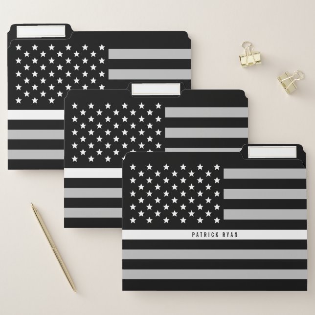 EMS Thin White Line American Flag Add Name File Folder (Set)