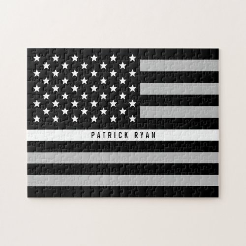 EMS Thin White Line American Flag Add Name Jigsaw Puzzle