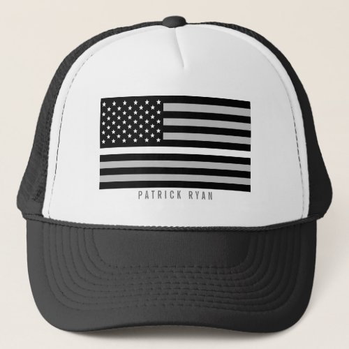 EMS Thin White Line American Flag Add Name Trucker Hat