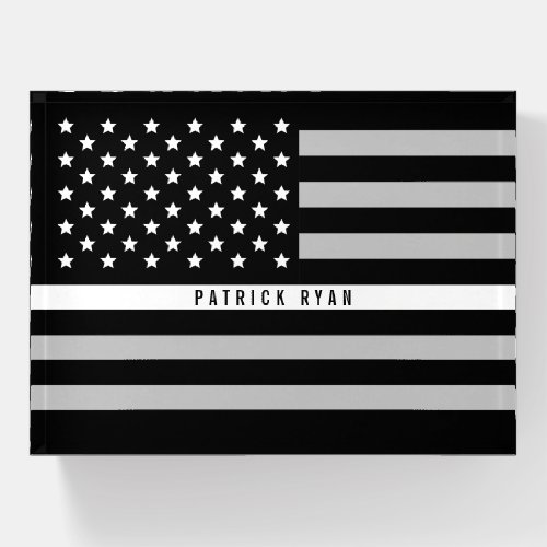 EMS Thin White Line American Flag Custom Name Paperweight