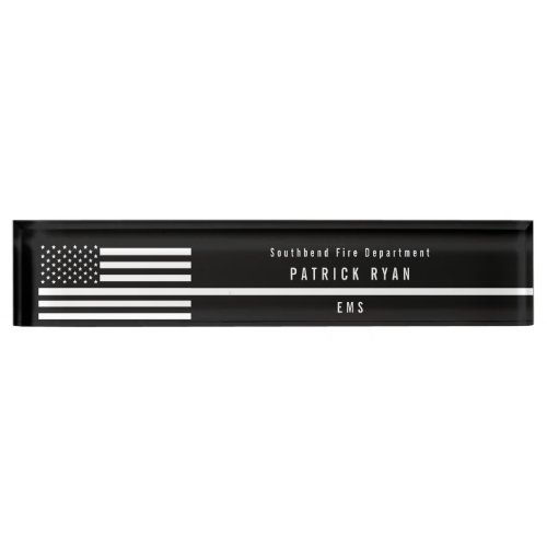 EMS Thin White Line American Flag Monogram Desk Name Plate