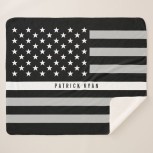 EMS Thin White Line American Flag Monogram Med. Sherpa Blanket