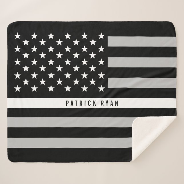 EMS Thin White Line American Flag Monogram Med. Sherpa Blanket (Front (Horizontal))