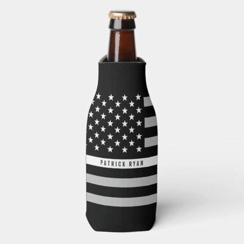 EMS Thin White Line American Flag Monogram Name Bottle Cooler