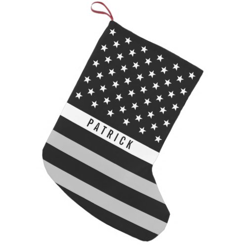 EMS Thin White Line American Flag Monogram Small Christmas Stocking