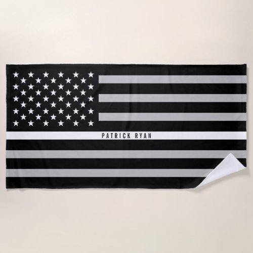 EMS Thin White Line American Flag Monogrammed Beach Towel