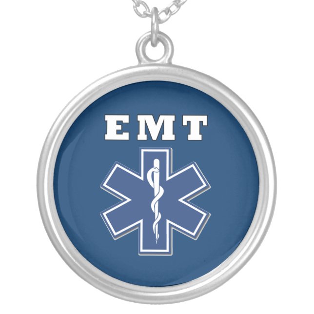 EMT Blue Star of Life Silver Plated Necklace (Front)