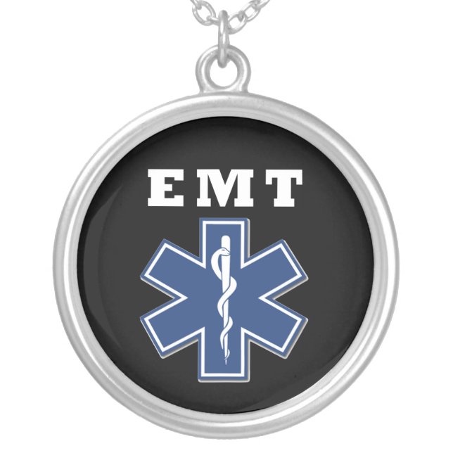 EMT Blue Star of Life Silver Plated Necklace (Front)