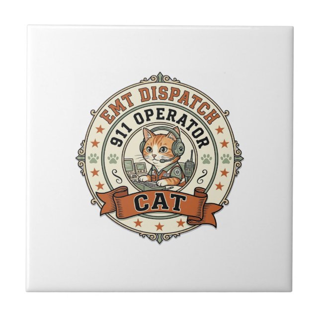 EMT Dispatch 911 Operator Cat EMT Dispatch 911 Ope Ceramic Tile (Front)