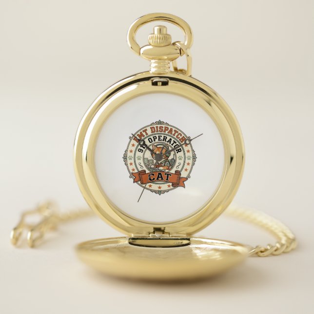 EMT Dispatch 911 Operator Cat EMT Dispatch 911 Ope Pocket Watch (Inside)