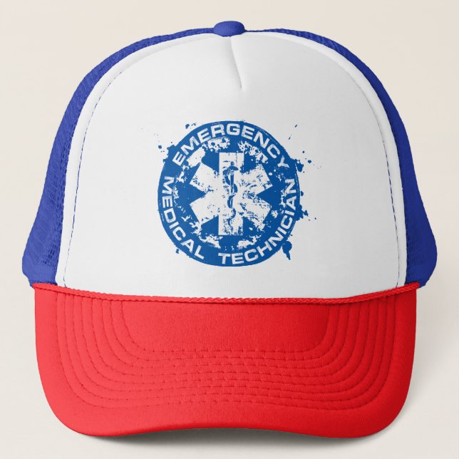 EMT Distressed Star of Life  Trucker Hat (Front)