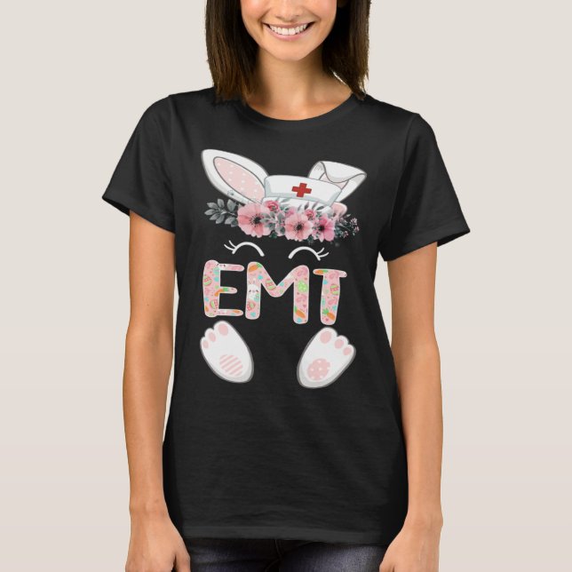 EMT Easter Nurse Floral Bunny T-Shirt (Front)
