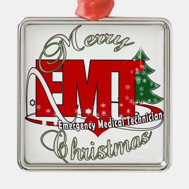EMT Emergency Medical Technician CHRISTMAS Metal Ornament (Front)