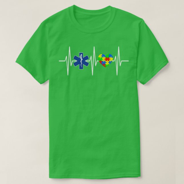 EMT EMS Autism Awareness Paramedic Puzzle Heart T-Shirt (Design Front)