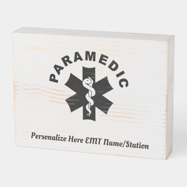 EMT EMS Paramedic Logo Wooden Box Sign (Angled Horizontal)
